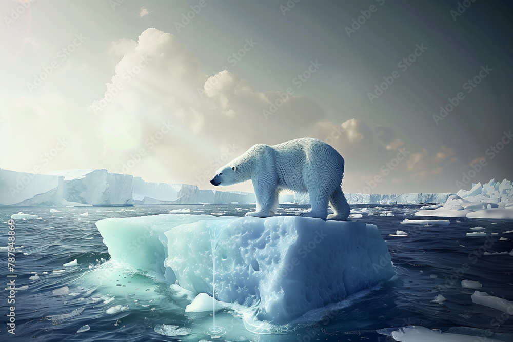 Polar Bear Roaming on Arctic Iceberg