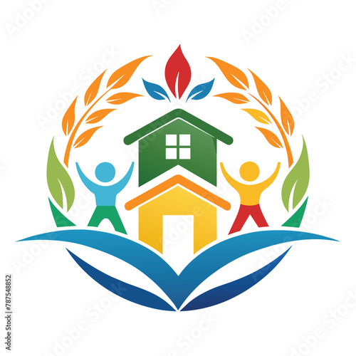 A logo design for a center focusing on care for homes and families, Generate a simplistic symbol for a community center dedicated to youth education and empowerment