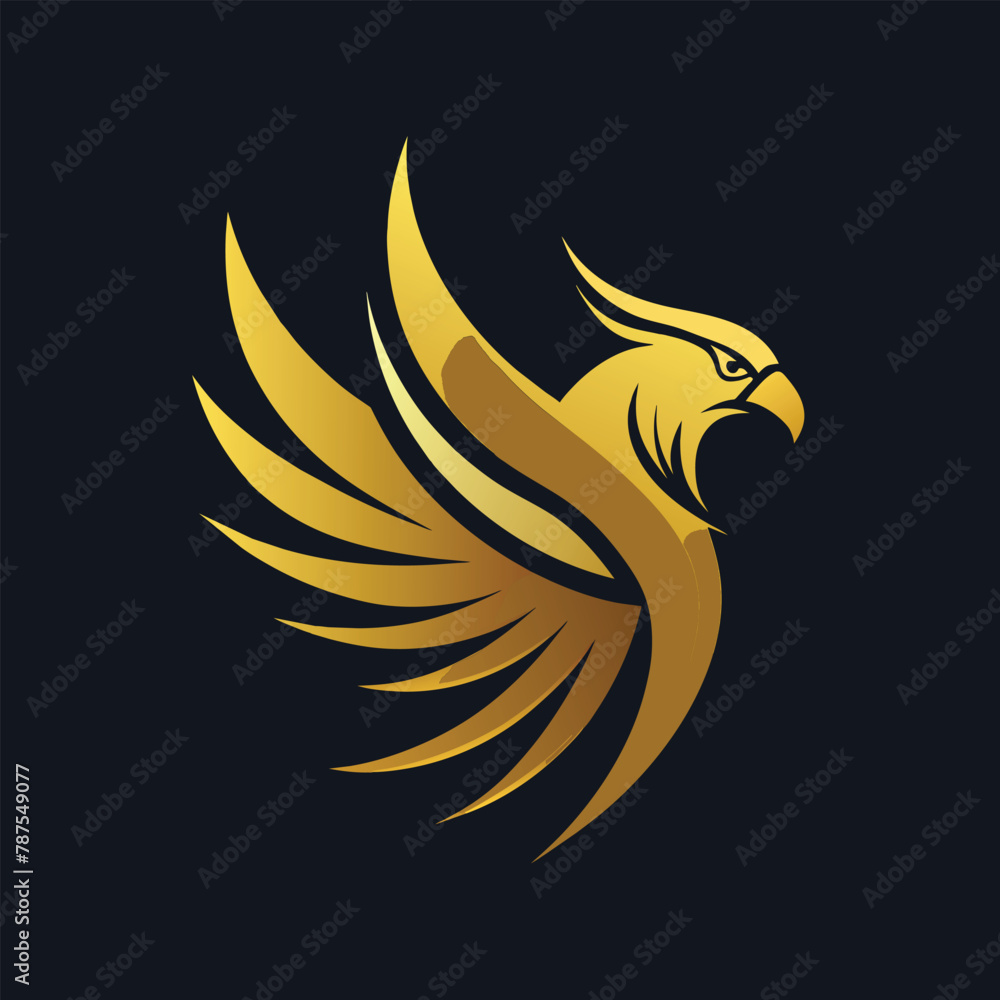 Obraz premium A minimalist, modern golden eagle logo displayed on a black background, golden eagle logo, minimalist simple modern vector logo design