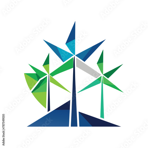 Logo featuring geometric shapes representing wind turbines, Geometric shapes representing wind turbines in motion, minimalist simple modern vector logo design
