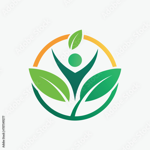 A modern, minimalist logo featuring a person inside a green leaf shape, Healthy lifestyle logo, minimalist simple modern vector logo design