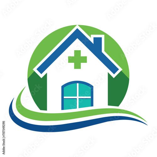 A house with a cross on the roof, symbolizing a medical or care-related logo design, House Care logo Template, Medical House Logo