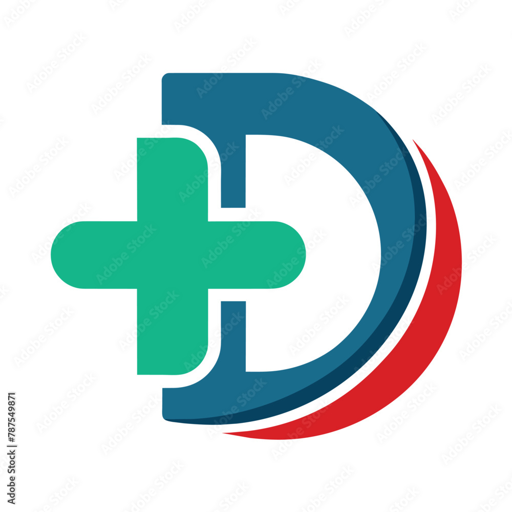 Fototapeta premium Logo design for a medical organization, featuring the letter D intertwined with a medical cross symbol, Medical logo, letter D with medical cross combination