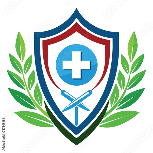 Shield with a cross symbol in the center, representing a logo design for a medical organization or product, Medicine Logo Template Design Vector