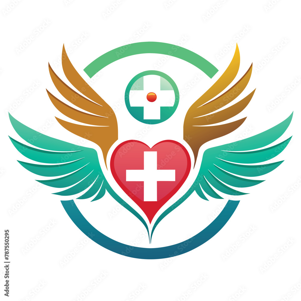 A modern health care logo featuring a heart with wings and a cross on it, Modern Health Care Medical Logo A modern health care logo featuring a heart with wings and a cross on it, Modern Health Care Medical Logo