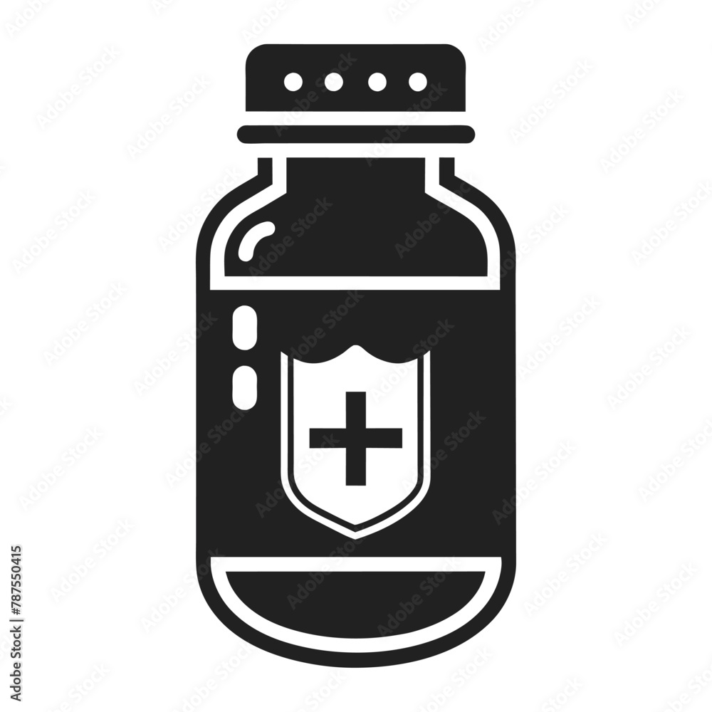 A monochromatic pill bottle featuring a cross design on the label, Monochromatic design of a pill bottle with subtle medical symbols A monochromatic pill bottle featuring a cross design on the label, Monochromatic design of a pill bottle with subtle medical symbols