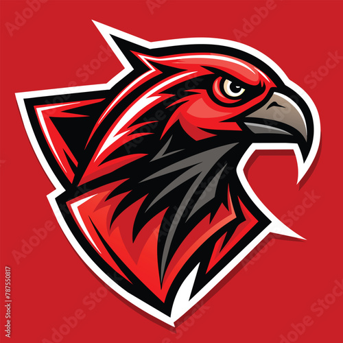 Red and black falcon logo on a solid red background, Red Falcon Logo, Striking Vector Illustration