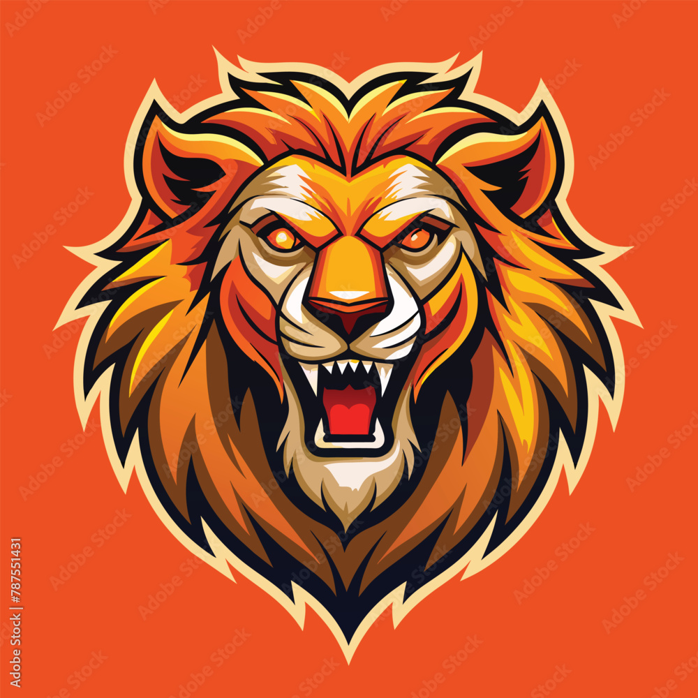 A lions head with its mouth open in a powerful roar, showcasing strength and power, Sporty Lion Mascot Illustration, A sporty and dynamic illustration of the lion mascot head