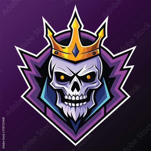 A skull wearing a crown symbolizing royalty and power, Sport Gaming Teams Logo, Skull King with Crown Mascot