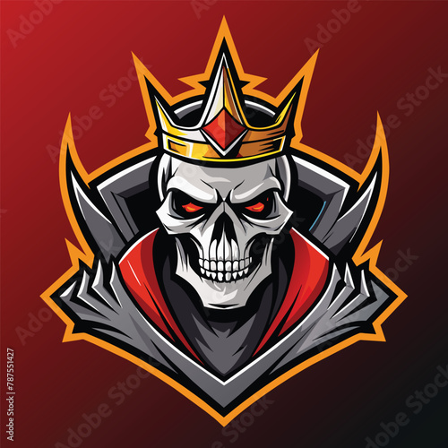 A skull, adorned with a crown, firmly grips a sword in its bony hand, Sport Gaming Teams Logo, Skull King with Crown Mascot
