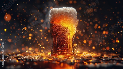 Refreshing beer in 3D glass