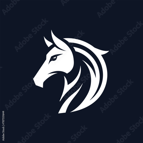 A close-up of a horses head with a lengthy mane flowing gracefully, Subtle use of negative space to create a horse outline, minimalist simple modern vector logo design