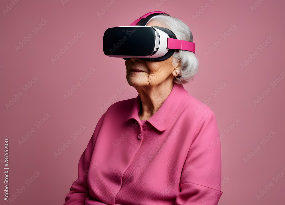 old lady using technology virtual reality glasses old lady using technology virtual reality glasses
