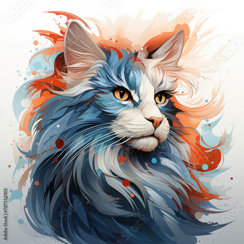 Artistic depiction of a cat with vibrant, splashy abstract elements