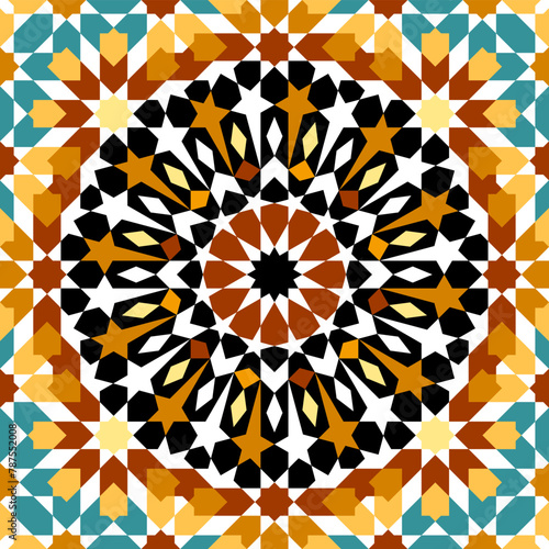 Seamless arabic geometric ornament based on traditional arabic art. Muslim mosaic. Turkish, Arabian tile. Girih style.