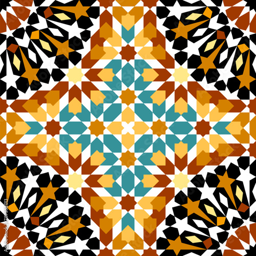 Seamless arabic geometric ornament based on traditional arabic art. Muslim mosaic. Turkish, Arabian tile. Girih style.
