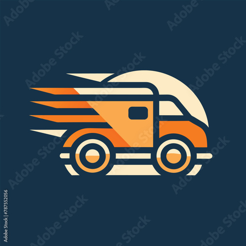 An orange and white truck adorned with fiery flames on its exterior, Using negative space to create a minimalist logo for a transport service