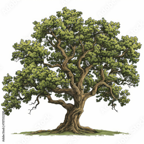 Artistic depiction of a strong  healthy tree with a thick trunk supporting a dense canopy of green leaves.
