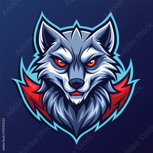 Wallpaper Mural A wolfs head with red eyes stands out against a vibrant blue background, wolves mascot esport logo character design Torontodigital.ca