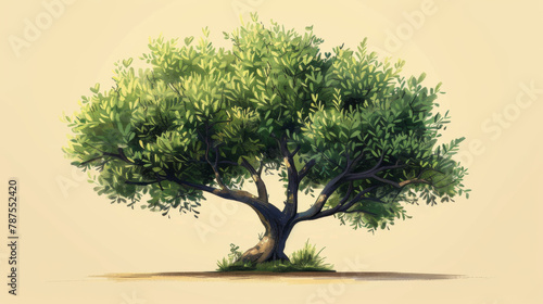 A simple yet captivating illustration of a vibrant green tree with a slender trunk and a lush  leafy canopy.