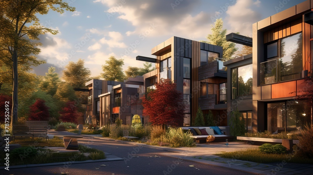 A photo of Contemporary Co-housing Design in a natural setting A photo of Contemporary Co-housing Design in a natural setting