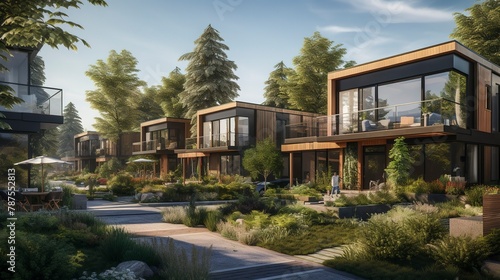 A photo of Contemporary Co-housing Design in a natural setting © Xfinity Stock