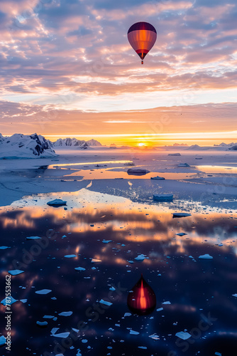 A hot air balloon is flying over a frozen ocean © AlvaroRT