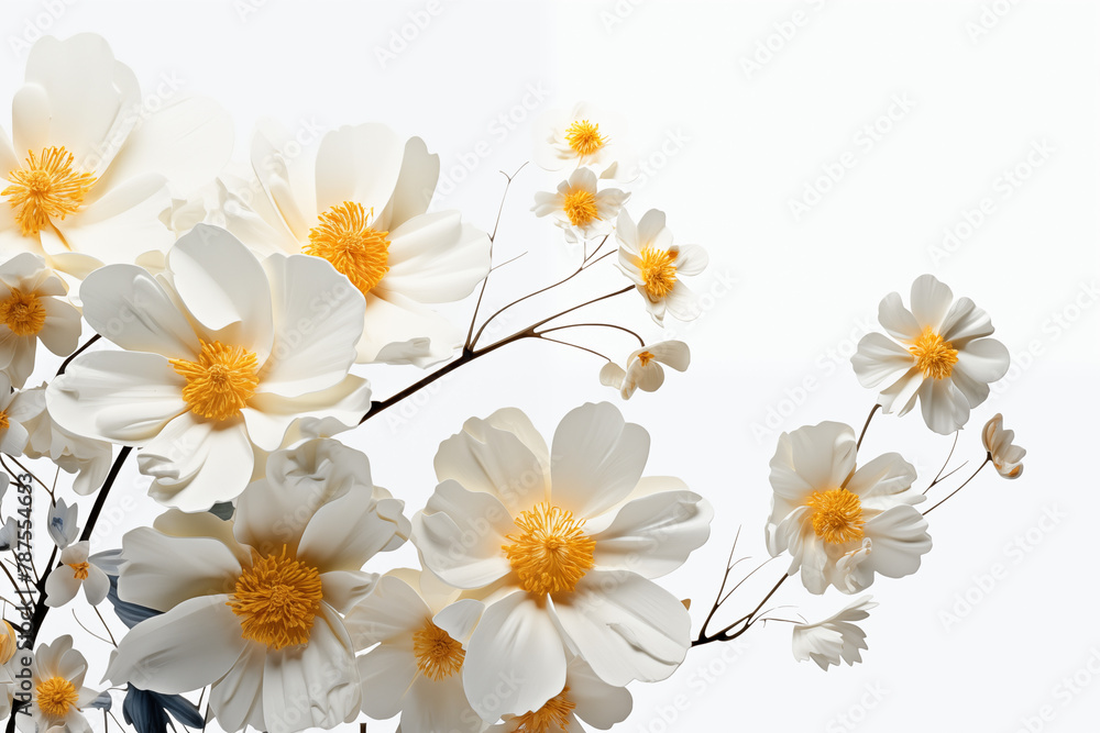 Fototapeta premium Flowers on white background. Topics related to flowers. Jobs related to flowers. Flower news. Spring and summer season. Image for graphic designer.