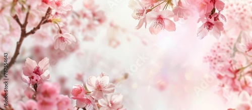 White background with pink cherry blossoms.