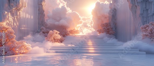 Ethereal beauty display stand in heaven render photo