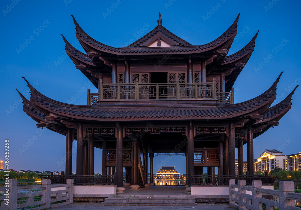 Ancient building pavilion in Sunac Cultural Tourism City, Wuxi, China