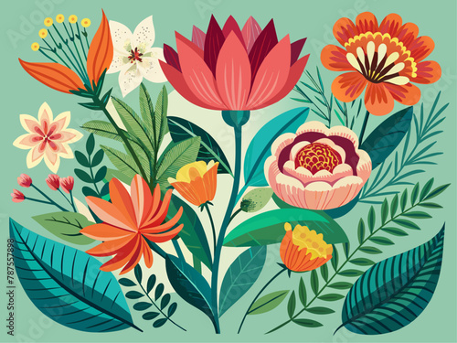 Vintage floral illustration in blank background, Colorful vintage floral brunch vector