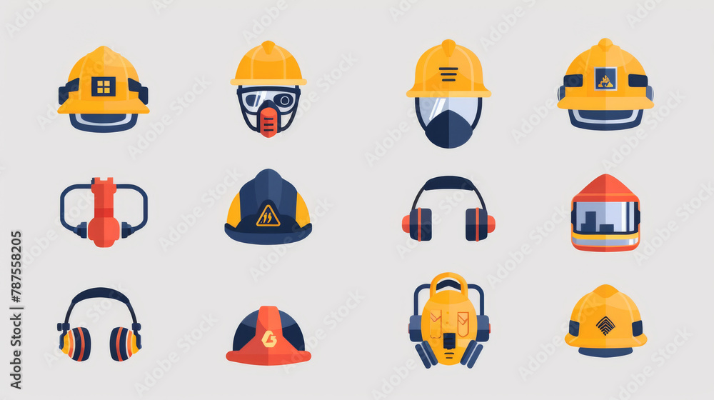 custom made wallpaper toronto digitalA set of colorful icons representing various types of industrial safety equipment including helmets and ear protection.