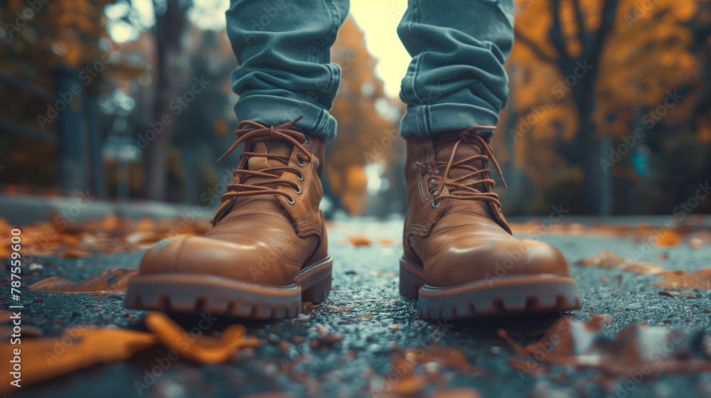 A person is standing in the rain with their feet in the mud A person is standing in the rain with their feet in the mud