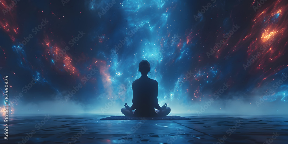 Exploring the Depths of Meditation: A Vibrant Journey into Inner Peace - Indigo Waves, Cobalt Hues, Deep Meditative State