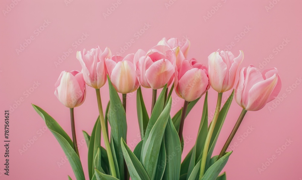 Tulips on pink background. Greeting card for Valentine's Day, Woman's Day, Mother's Day, Easter. Tulips on pink background. Greeting card for Valentine's Day, Woman's Day, Mother's Day, Easter.