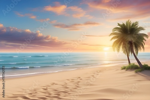Serene Beach at Sunset with Empty Space in Sand for Personalized Message or Well Wishes