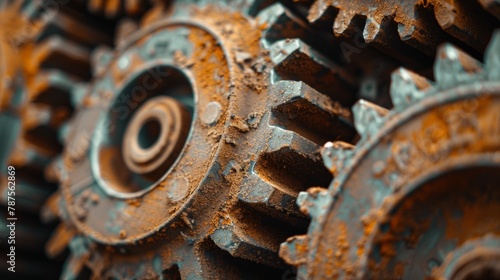 A close up of a bunch of gears that are rusty, AI