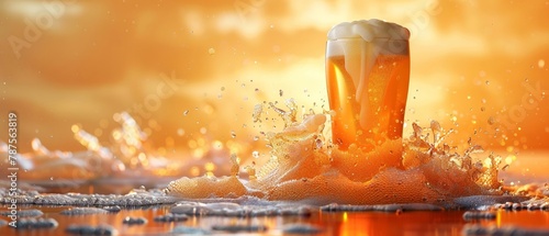 Beer glass with foam, 3D artwork photo