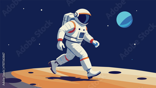 In a simulated lunar surface the astronaut practiced walking and jumping in the space suit getting accustomed to the reduced gravity. They
