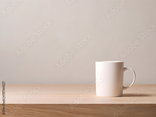 Mock up white mug cup on the table minimalistic style 