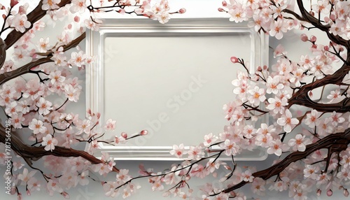 桜の枝が囲っている白い背景、とてもシンプルで見やすい、中央部分は角々が鮮明な
ボードでお洒落に仕上げる photo