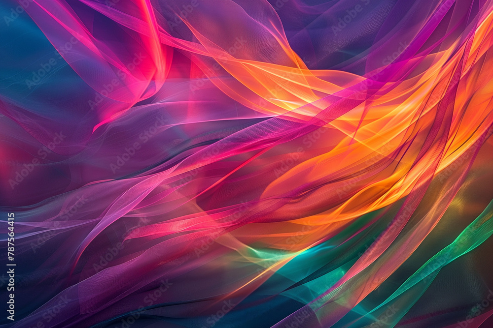 Bright, flowing ribbons of multi-colored lights: red, pink, yellow, green, blue, purple, creating a dynamic and mesmerizing visual effect. Bright, flowing ribbons of multi-colored lights: red, pink, yellow, green, blue, purple, creating a dynamic and mesmerizing visual effect.