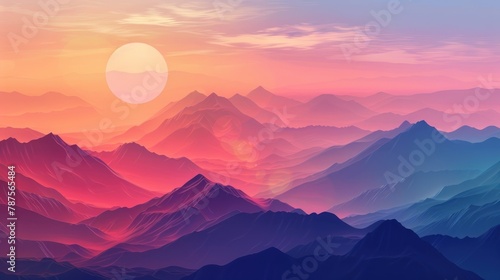 3d illustration beautiful scene mountains during sunset summer natural landscape. AI generated image © MUCHIB