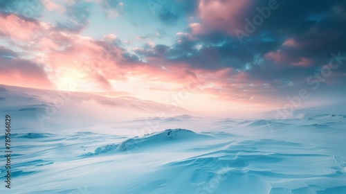 Dramatic beautiful overcast sky at evening winter landscape. AI generated image © MUCHIB