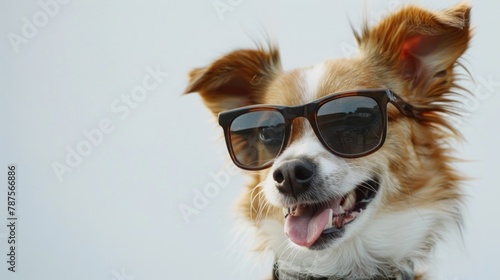 Portrait funny cute smart dog stylist with glasses on white background. AI generated image © MUCHIB