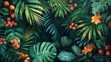 A tapestry of tropical leaves and fruit, jungle freshness