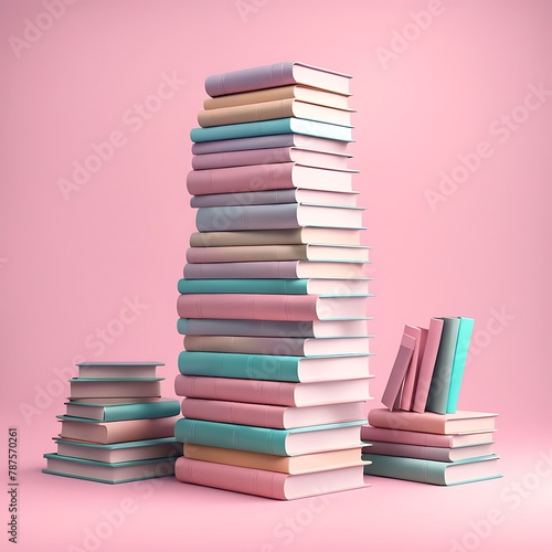 Stack of books pastel book library and education concept on pink background 3D rendering 