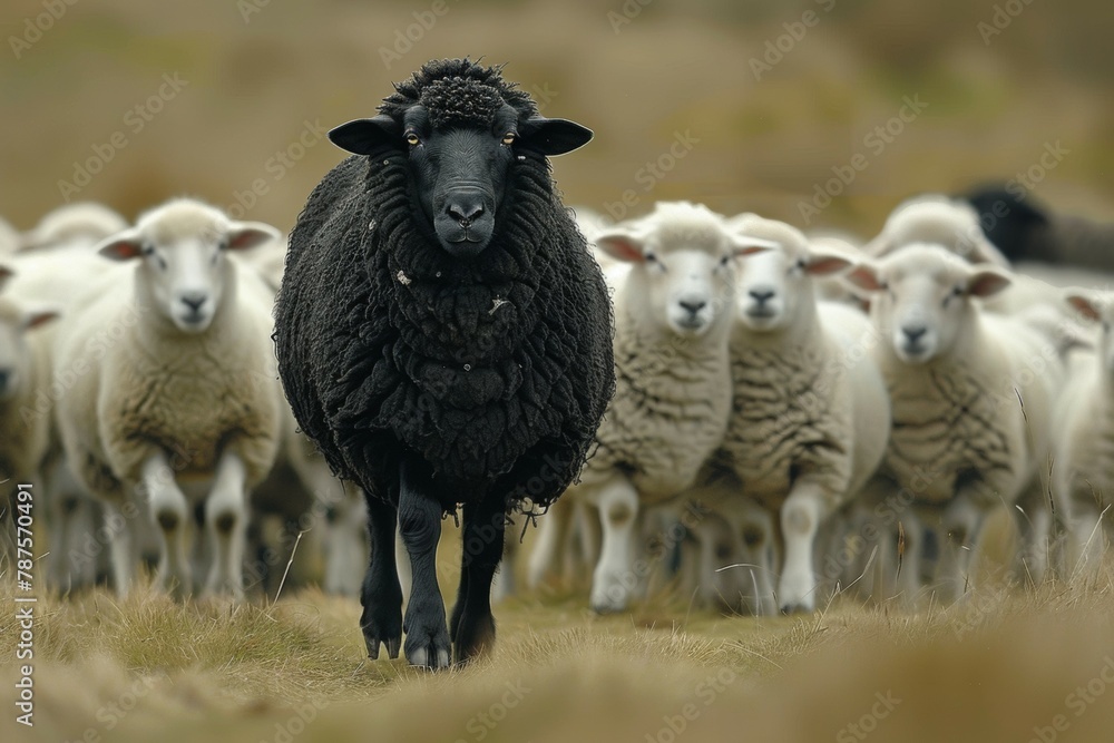 Black sheep. Backdrop with selective focus and copy space Black sheep. Backdrop with selective focus and copy space