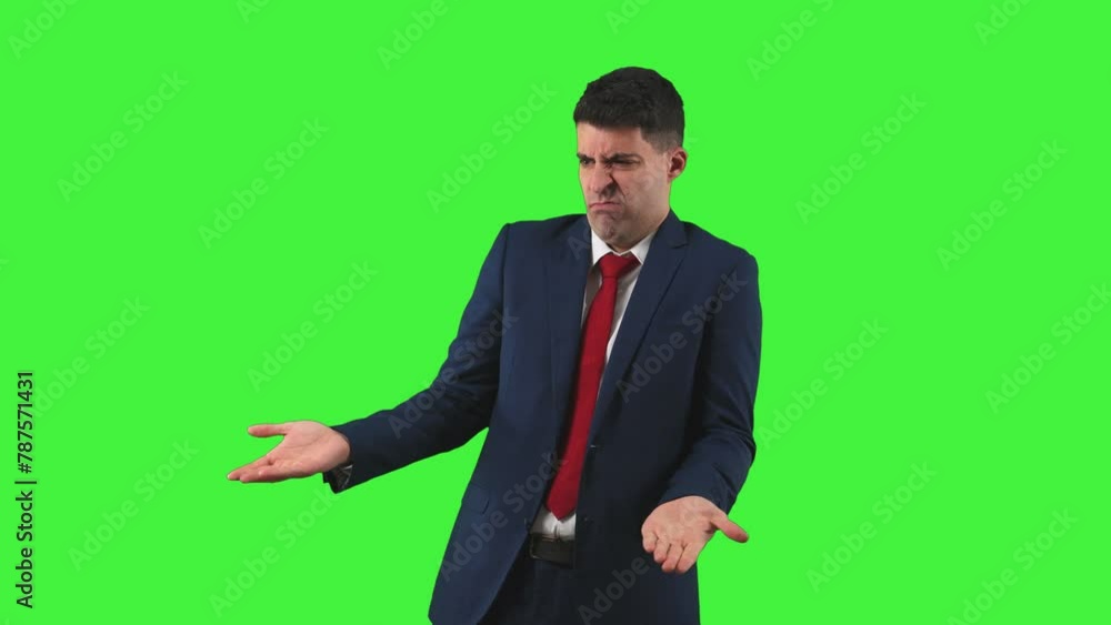 Perplexed Businessman Looking Sideways and Holding Suit Green Screen Chroma Key Perplexed Businessman Looking Sideways and Holding Suit Green Screen Chroma Key